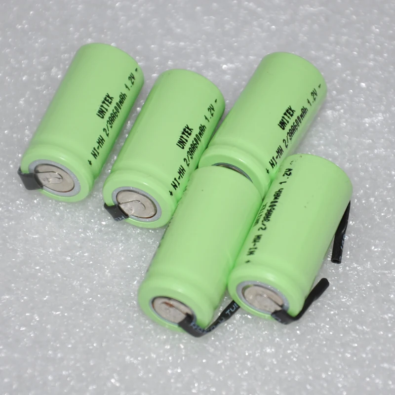 UNITEK 6-12 шт 1,2 в перезаряжаемая батарея 2/3AA 600mah 2/3 AA Ni-MH nimh cell с зажимами для сварки для беспроводного телефона