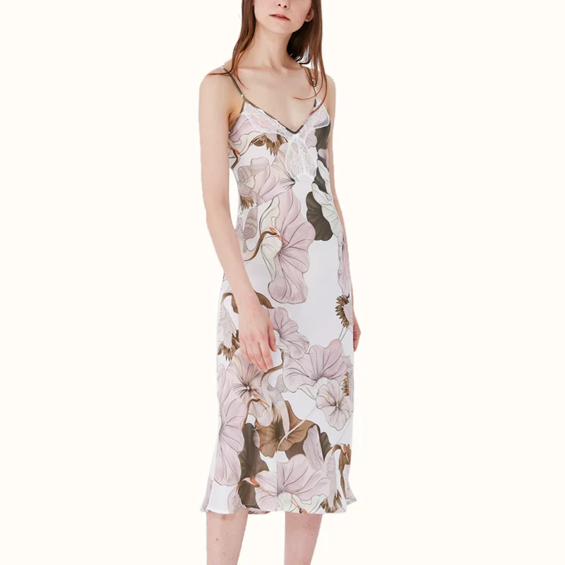 

2019 Summer Women Sexy Floral Dresses Midi Long Evening Party Dress Elegant Office Wear Gown Lace Combination Printed Dress