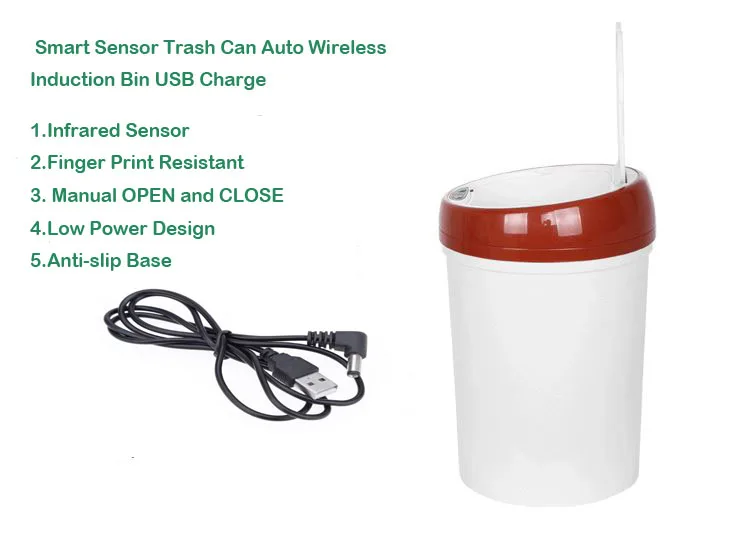 Сенсорное автоматическое мусорное ведро, интеллектуальное мусорное ведро, мусорное ведро с USB мусорные ящики для кухни, офиса, гостиной - Цвет: White 9L