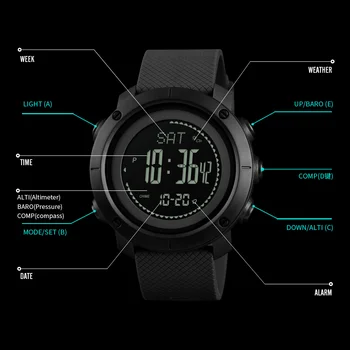 SKMEI-relojes deportivos para hombre y mujer, pulsera Digital con altímetro, barómetro, brújula, termómetro, podómetro y calorías 5