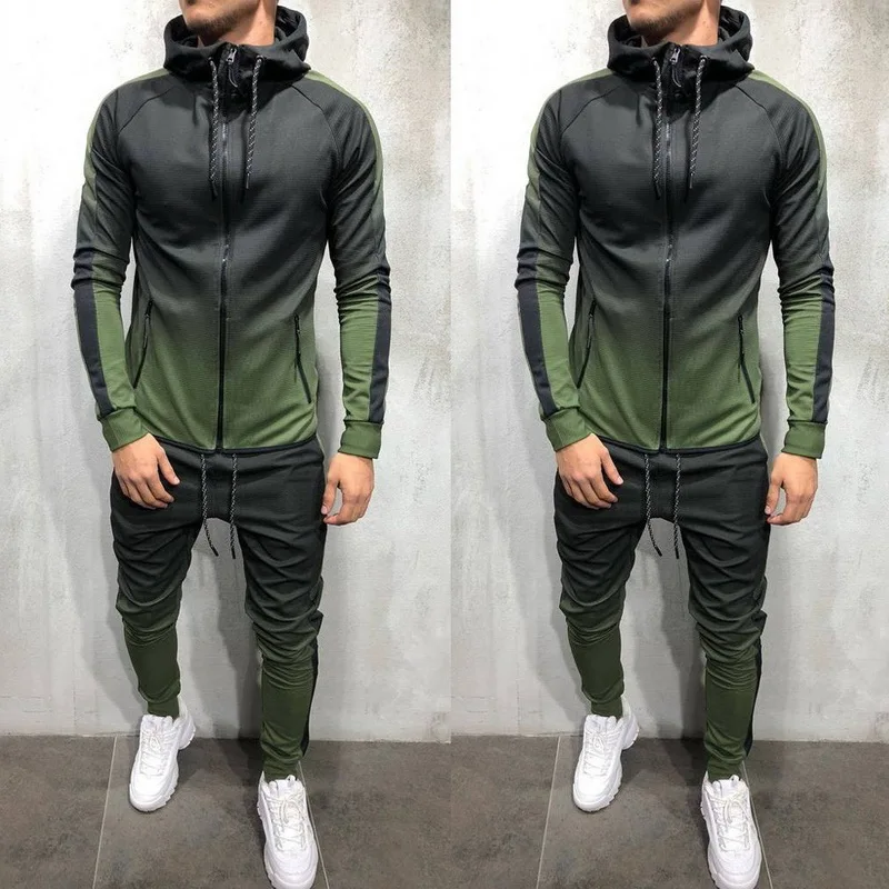 Gradient Set Men Two Piece Outfits Zipper Track Jacket Sweatpants Mens Sports Suits Casual Pants Sweatshirt Sweatsuit Tracksuits