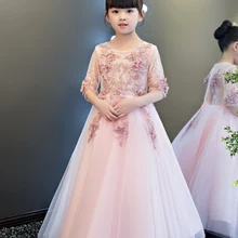 Glizt/платье с коротким рукавом и цветочным вечерние узором для девочек, свадебное платье с аппликацией, праздничное Тюлевое платье принцессы для дня рождения, первый платье для причастия для девочек