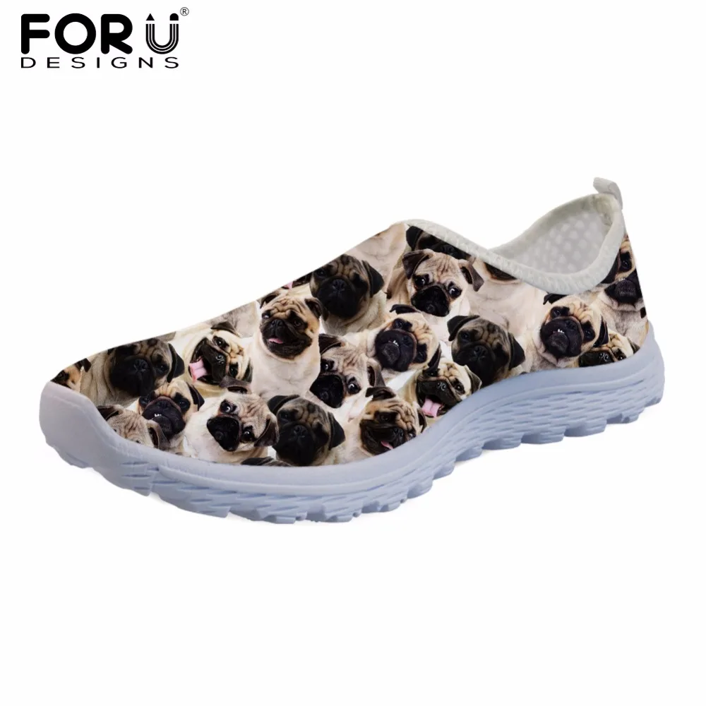 

FORUDESIGNS Cute 3D Pug Dog Women Summer Flats Shoes Animal Husky Pattern Female Beach Breathable Mesh Shoes Casual Shoes Woman