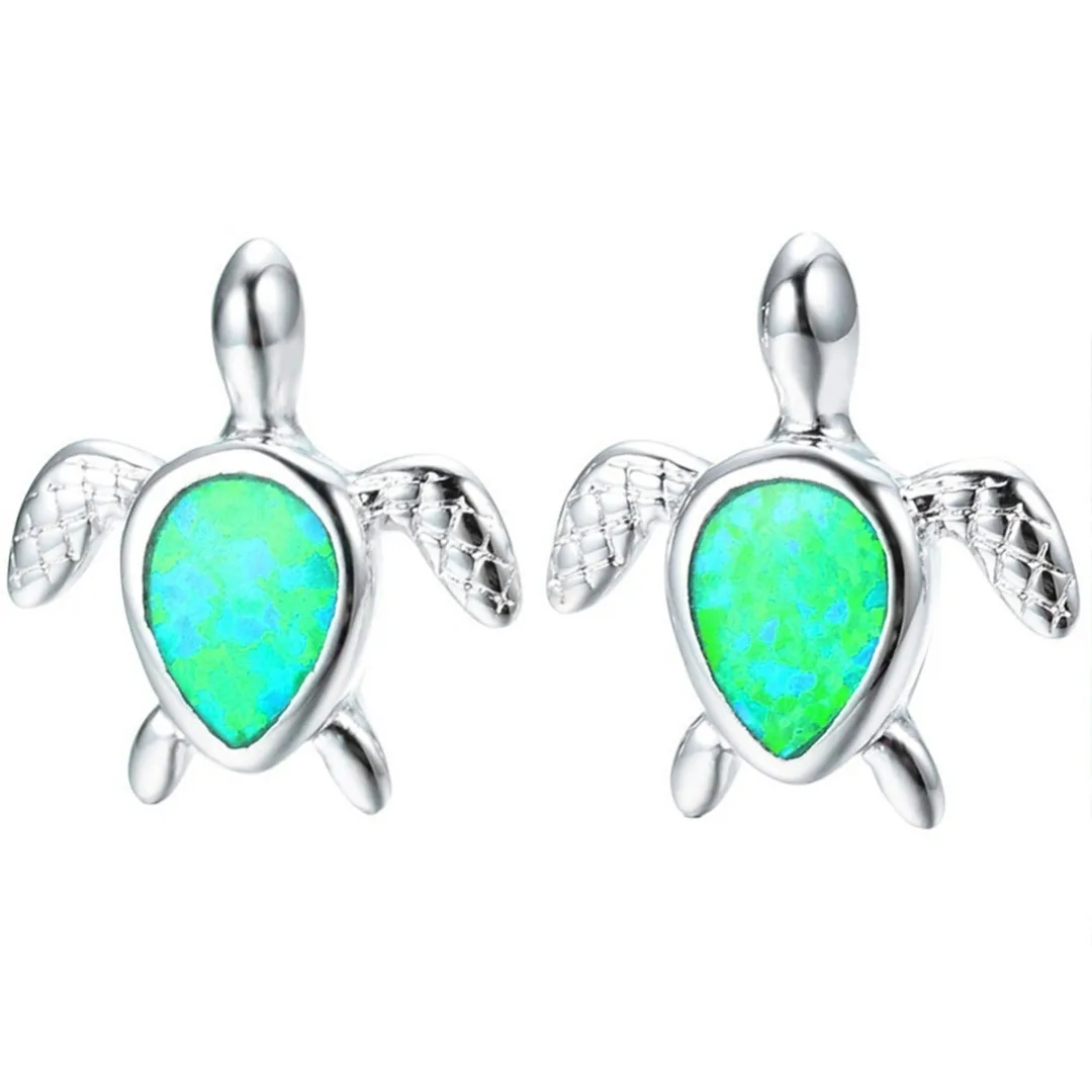 Fashion Creative Cute Ocean Sea Turtle Austrian Crystal Opal Ear Stud Earring For Women Charm Silver Jewelry brincos Shellhard