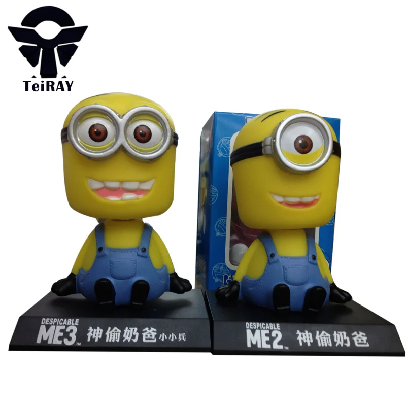

New MInions toys doll Despicable Me 2 3D Eye Bobble head car action figure toys kids children boy girl juguetes birnquedos 10cm