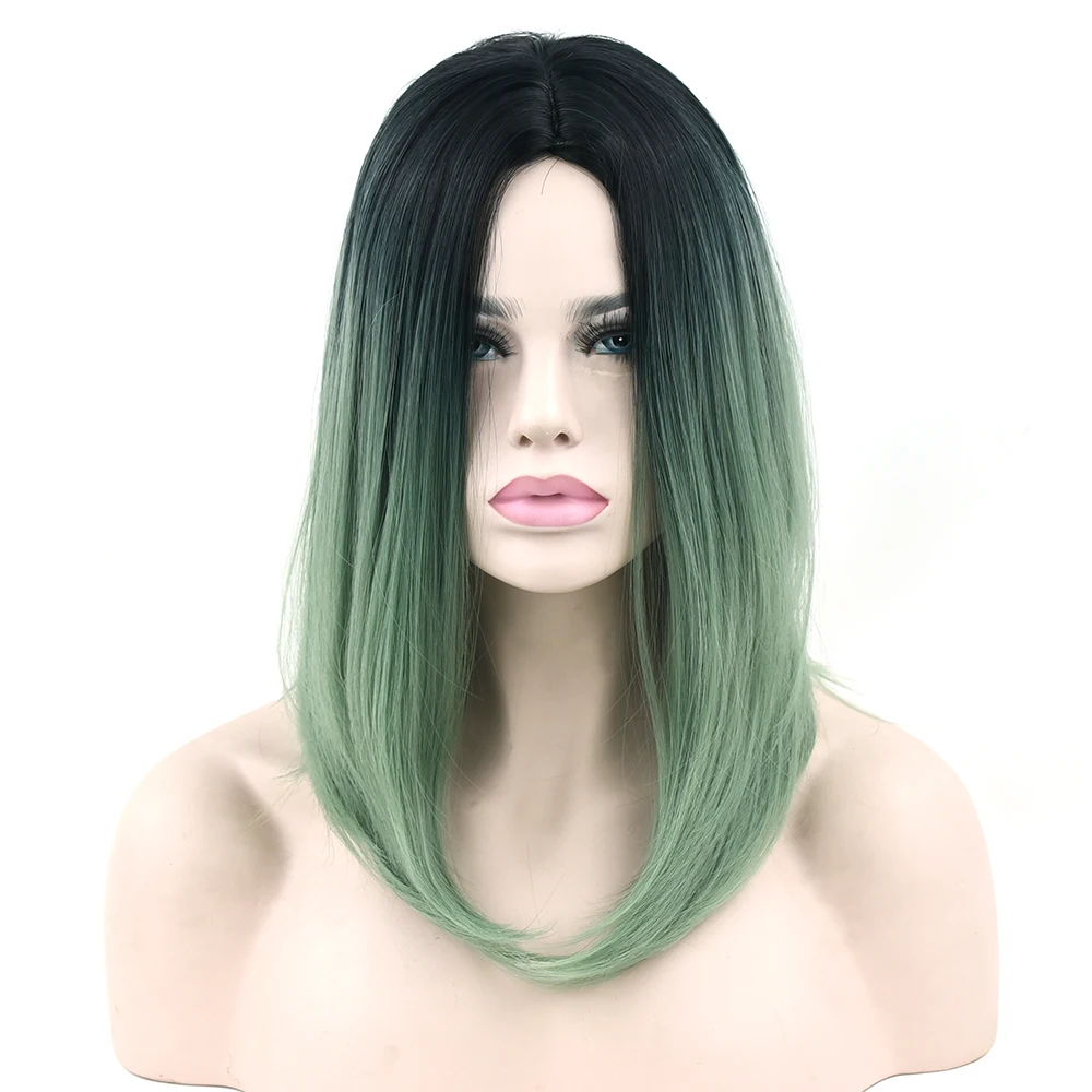 

Soowee Black To Green Ombre Hair Synthetic Hair Bob Wig for Black Women Straight Hair Halloween Cosplay Wigs Hair Accessories