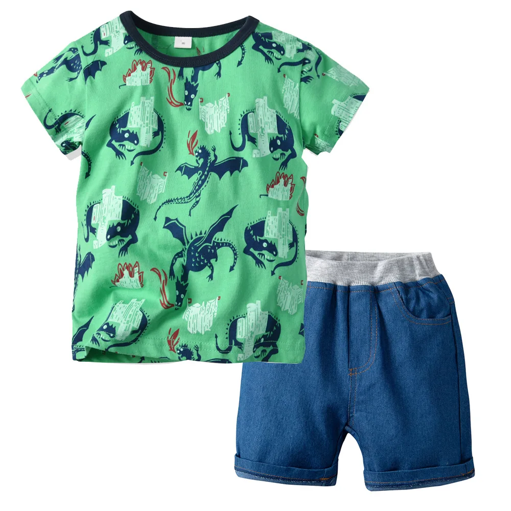 Комплекты одежды для маленьких мальчиков весенне-летняя модная футболка для отдыха с рисунком+ шорты новинка года, комплект одежды для мальчиков возрастом от 2 до 6 лет