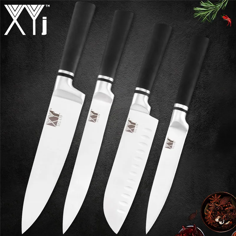 XYj 6 шт. набор кухонных ножей из нержавеющей стали с нескользящей ручкой 7cr17 лезвие шеф-повара для нарезки хлеба Santoku нож для очистки овощей - Цвет: D.4pcs set