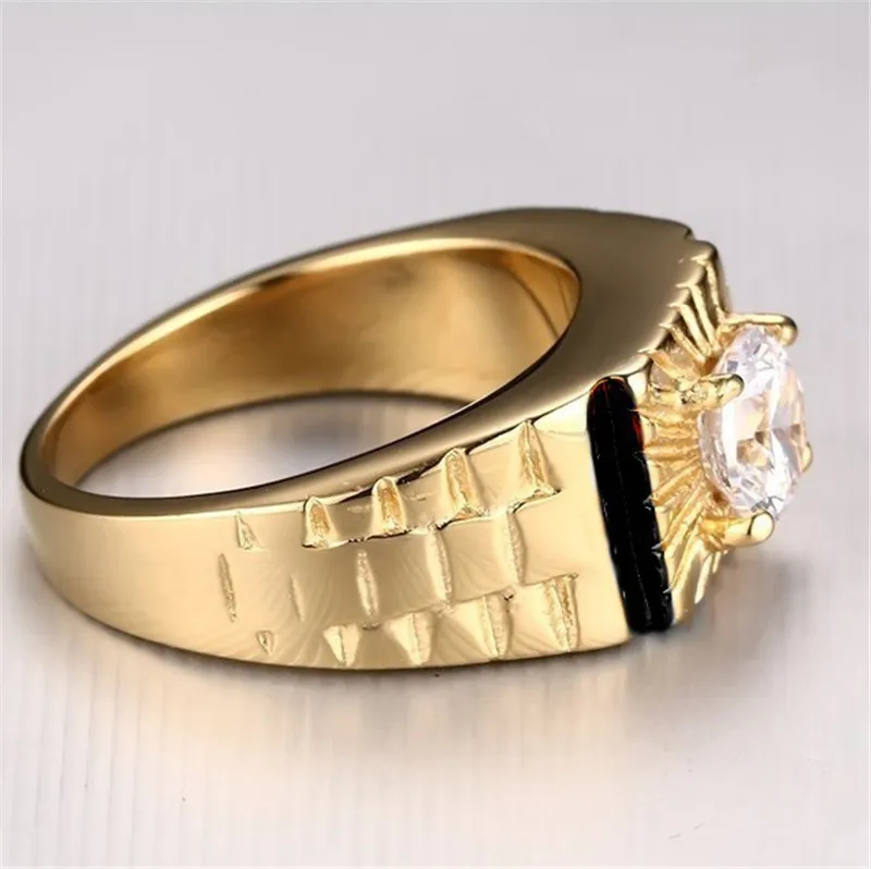 Винтажные мужские кольца с фианитами, Ip Золотое кольцо в стиле панк для Мужчин, Ювелирные изделия высокого качества, мужское кольцо с прозрачным кристаллом, мужское кольцо