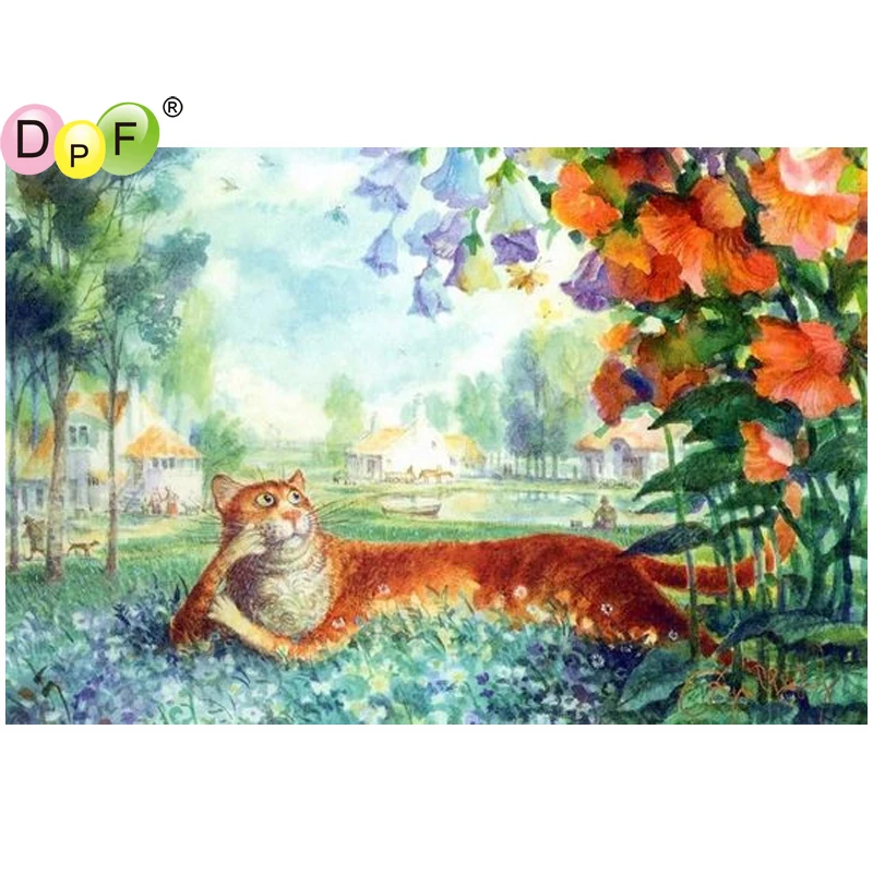 

DPF DIY Carefree cat 5D home decor diamond mosaic full square crafts diamond embroidery needlework diamond painting cross stitch
