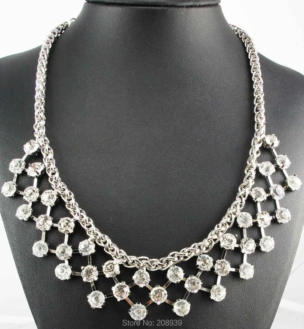 

New Handmade Fashion Yellow/Gold Prong Setting Glass Pendants Bib Statement Women Choker Necklaces Q1056~7