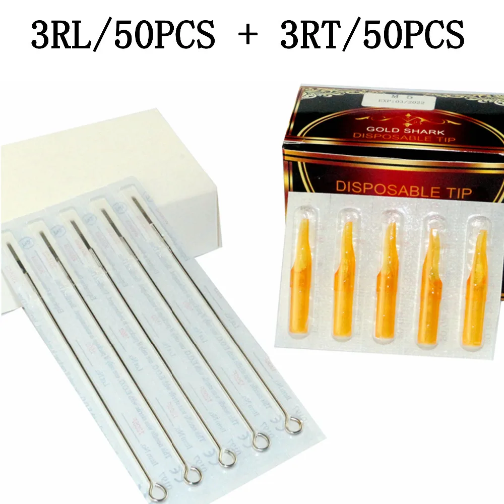 (3RL+3RT )Tattoo Kits 50PCS Disposable Tattoo Needle 3RL + 50PCS Yellow