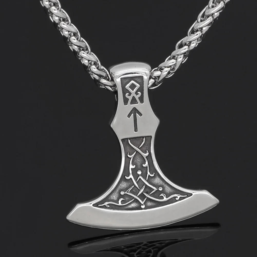 Men stainless steel Wolf head norse viking amulet thor hammer pendant necklace handmade chain