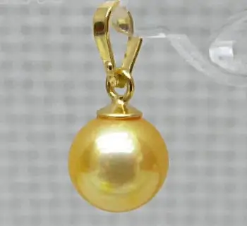 

Perfect round 9.1mm AAA+++ golden yellow south sea pearl pendant solid gold