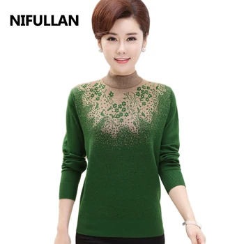 

NIFULLAN Turtleneck Women Clothing Knitting Sweater Printing Autumn Mother Pollovers Ladies Casual Loose Elegant Tops 5 Colors