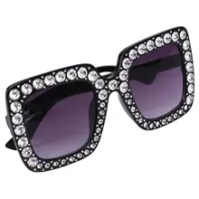Роскошные солнцезащитные очки для женщин женские негабаритные Квадратные Солнцезащитные очки с алмазной рамкой зеркальные солнцезащитные очки для женщин S17073 черный