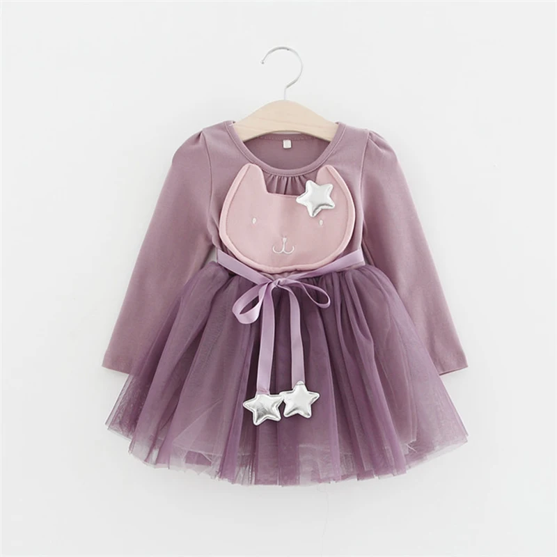 

Korean Girls Dress Spring Gauze Dresses Baby Girl Cartoon Rabbit Stars Bow Clothing Fashion Princess Dress for Party and Wedding