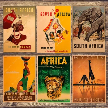 

South Africa Elephant Travel Canvas Painting Vintage Wall Pictures Kraft Posters Coated Wall Stickers Home Decoration Gift