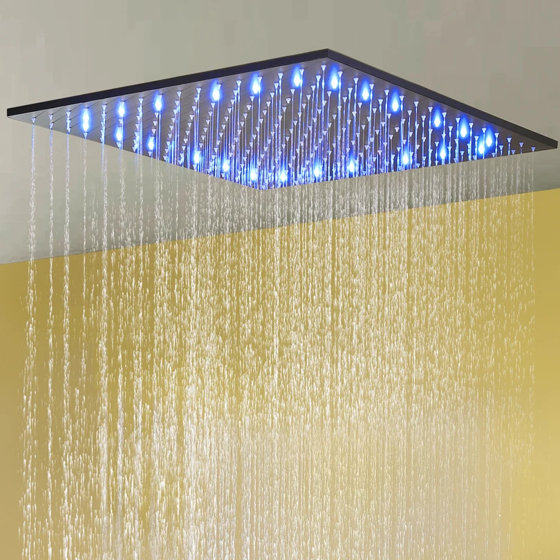 Bathroom Rain Shower Faucet Set Black Bath Shower Panel Ceiling LED Shower Head Thermostatic Bath & Shower Mixer Valve 