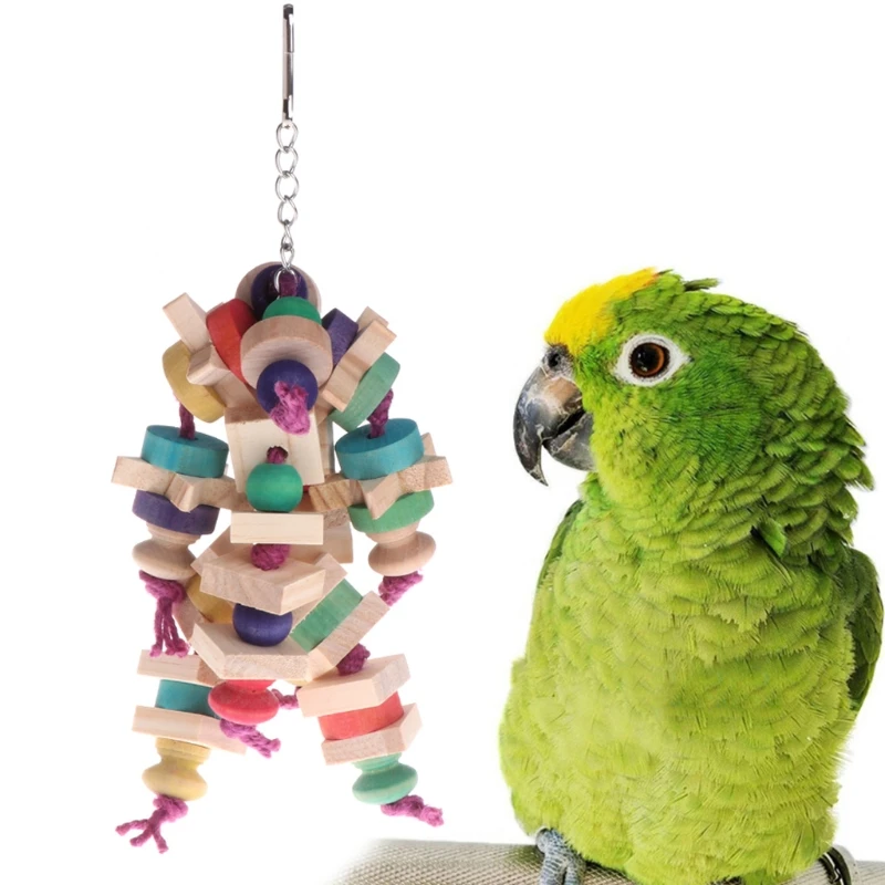 Пряди яркие деревянные бусины птица Parakeet подвесная клетка Попугай Игрушка жевательный укус