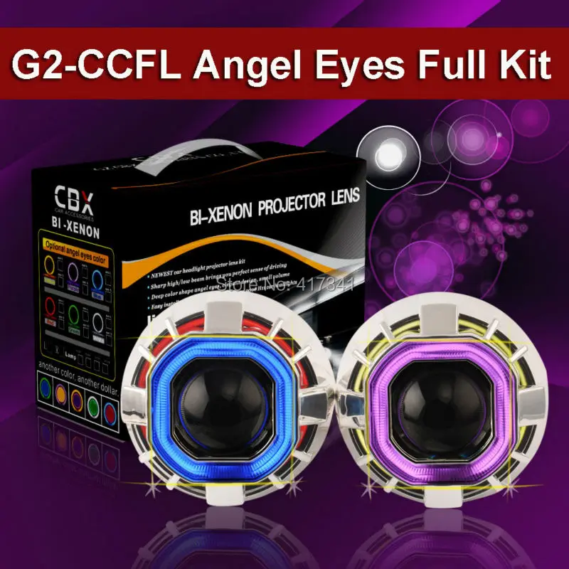 

2.5 Inches Square CCFL Double Angel Eyes HID B-xenon Projector Lens Kit with 35W AC HID Ballast HID Lamp for H4 H7 Headlamp