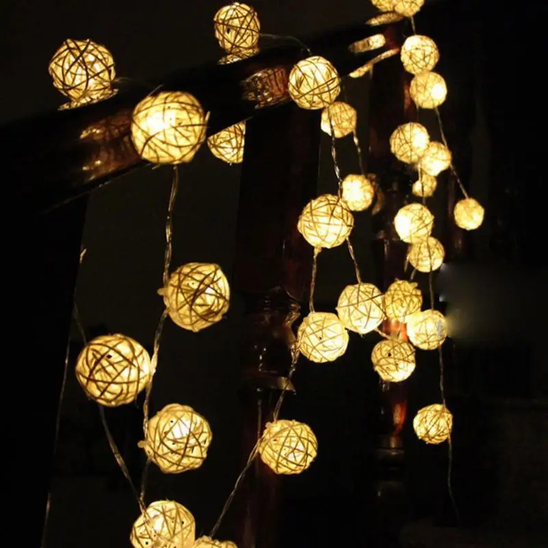 2,2 м 30 светодиодный светильник светодиодный с ротанговыми шариками на батарейках Праздничная декоративная лампа для рождественской елки