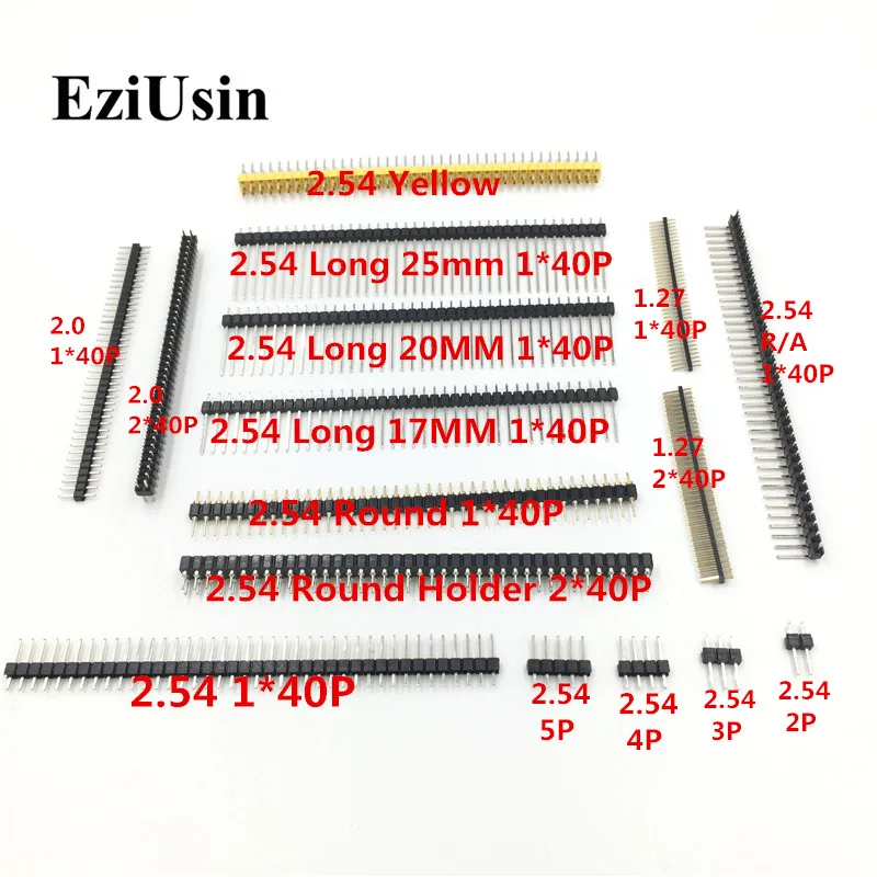 EziUsin 2,54 2,0 1,27 мм Мужской Женский штыревой разъем плоский угол 10P 40P одиночный двухрядный разъем печатной платы