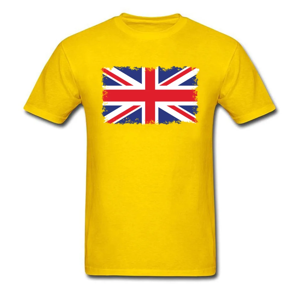 Crewneck British flag with distressed edges All Cotton Men's T Shirts Printed Tops Tees 2018 Popular Tee Shirt Short Sleeve British flag with distressed edges yellow