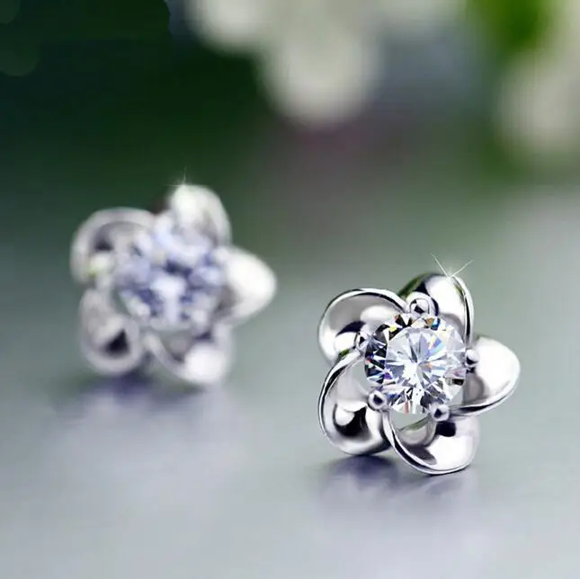 Серьги гвоздики из серебра 925 пробы с аметистом и цветком сливы|stud earrings|earrings