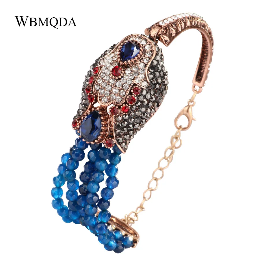 

Wbmqda Luxury Blue Natural Stone Crystal Multilayer Beads Bracelets For Women Antique Gold Boho Statement Bangles Jewelry Gift