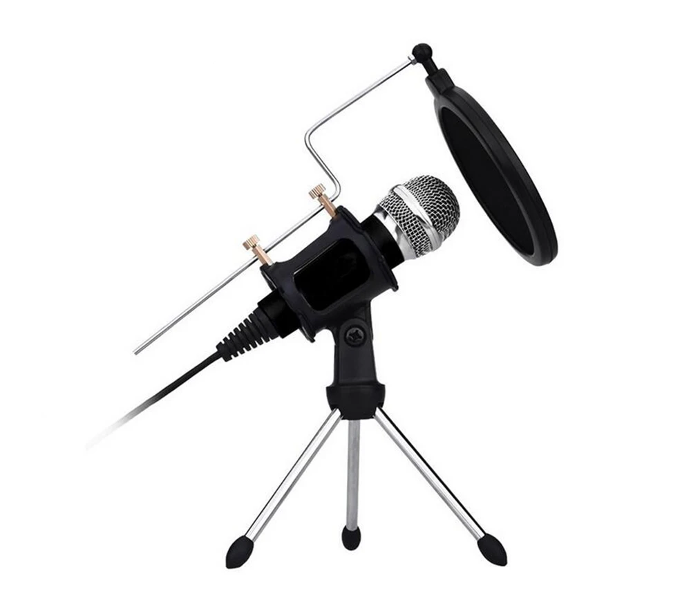Профессиональный 3,5 мм конденсаторный микрофон для записи с фильтром и штативом подставка для смартфона компьютера Skype YouTube игры караоке