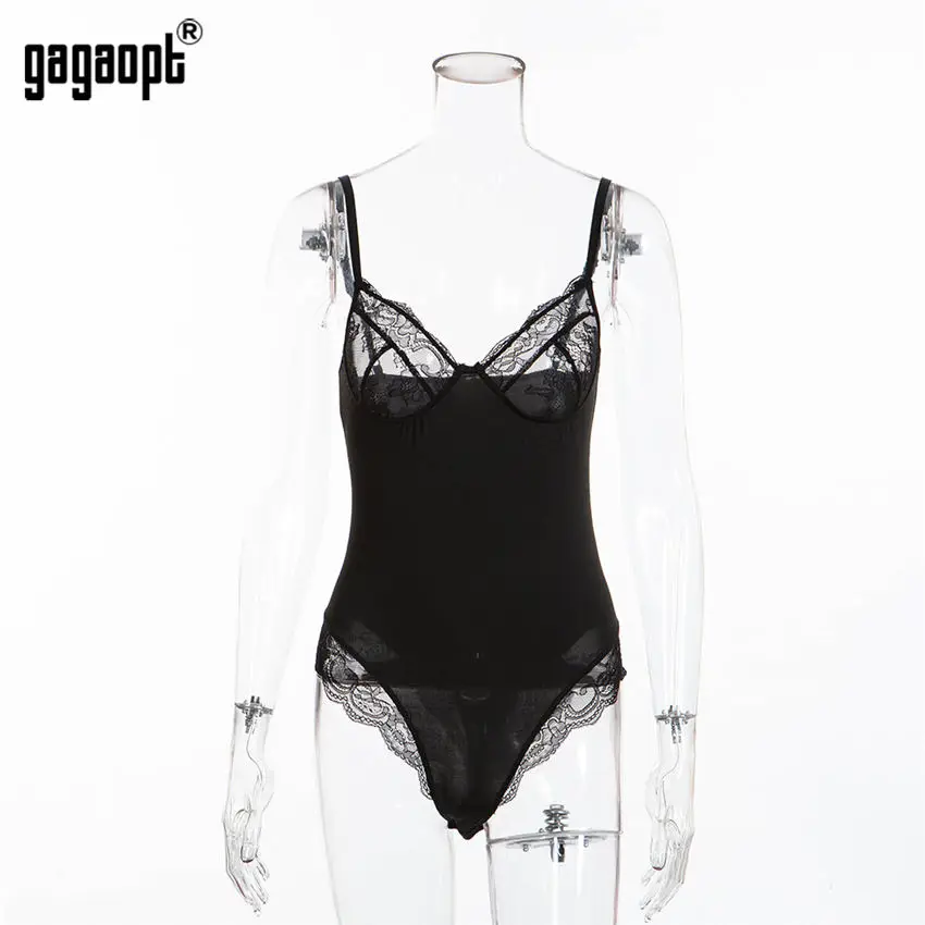 Gagaopt, Кружевное боди для женщин, Модный женский цветочный сексуальный боди, белый/черный облегающий комбинезон, комбинезон, одежда для сна
