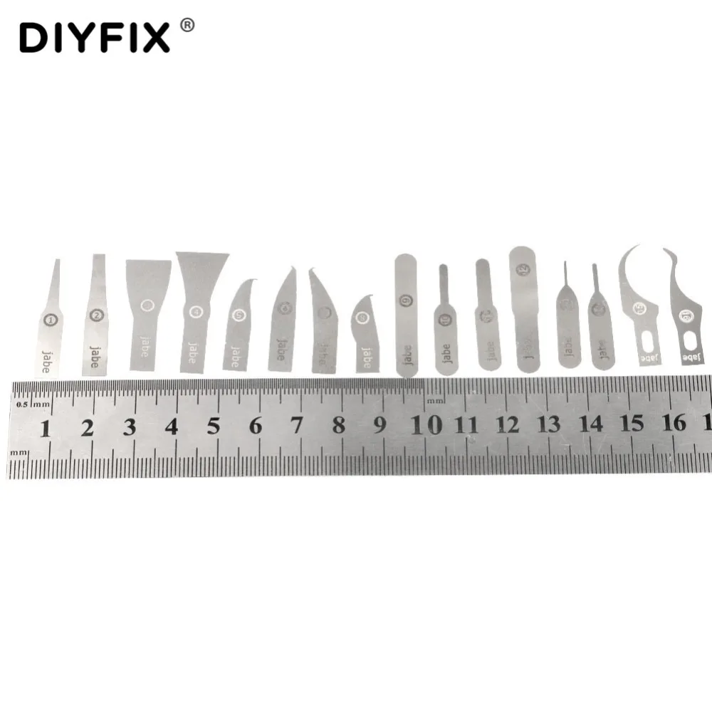 DIYFIX 16 шт. микросхема ремонт тонкий нож инструмент для удаления ЦП для iPhone процессоров NAND флэш-материнская плата инструмент для ремонта(без ручки