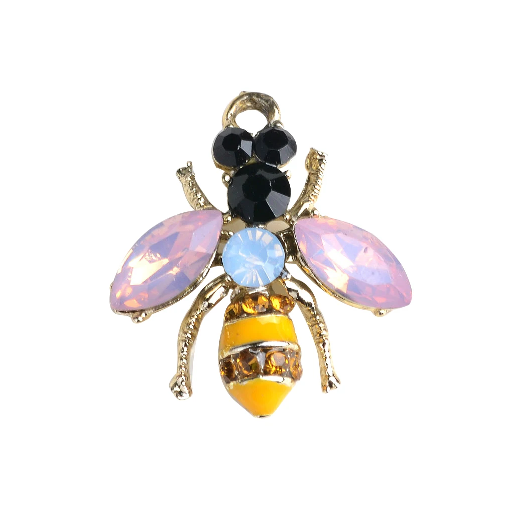 5pcs Mini Enamel Rhinestone Bee Charms Pendants Beads fit Necklace Bracelet Jewelry Making Crafts DIY Kegchain/Phone/Bag Charms
