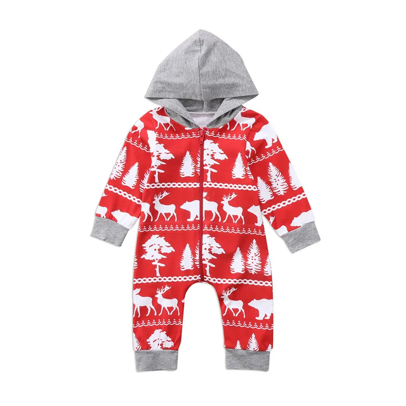 

Christmas Newborn Baby Girl Boys Christmas Long Sleeve Xmas Deer Hooded Romper Jumpsuit Tracksuit Clothes Outfit Set