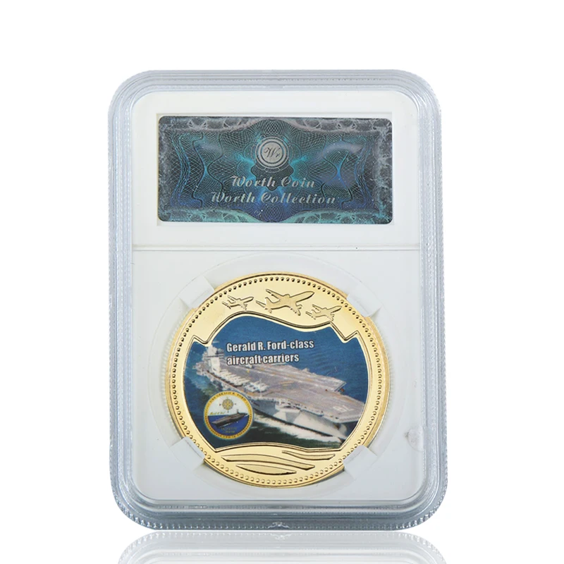 WR темно-синий военный авианосец позолоченные Коллекционные монеты с коробкой для монет США памятные монеты подарок Прямая поставка - Цвет: coin 4 with case