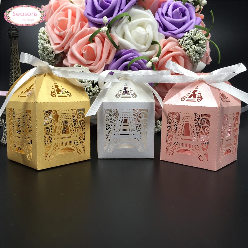 

50Pcs Laser Cut Paris Tower Candy box Chocolate Packaging Birthday Party Decorations Kids Gift Box Wedding Party Supplies