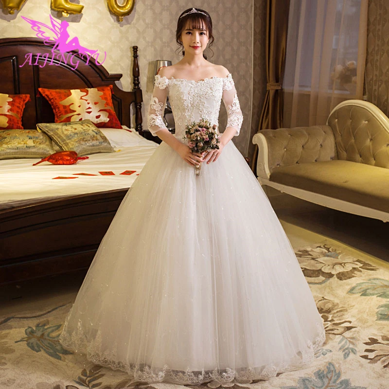 AIJINGYU 2021 real photos new hot selling cheap ball gown lace up back formal bride dresses wedding dress WK544 reception dress for bride