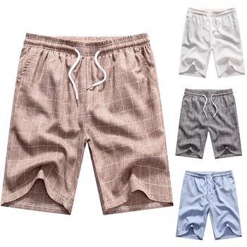 

Men's Summer Beachwear Pants Loose Plaid Short Pants For Men Fashion Lattice Male Trousers Elastic Clothes For Men
