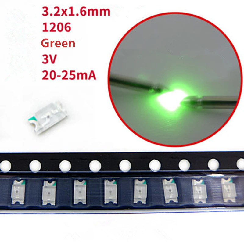 100 шт. 1206 SMD светодиодный диодный комплект супер яркий красный/зеленый/синий/желтый/белый светодиодный светильник