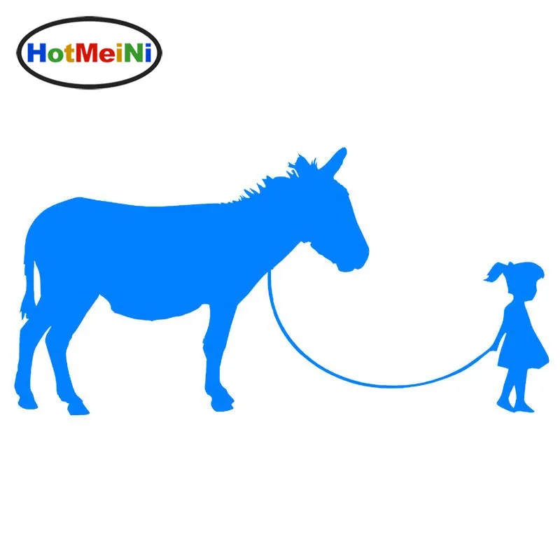 HotMeiNi Wholesale Sticker Girl Walking A Donkey Vinyl Decal Novelty Car Window Wall Bumper Funny Pet Mule 18cm x 8cm