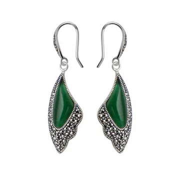 

Jade Angel Sterling Silver Green Onyx Black Onyx white opal Drop Earrings Wing Style Women Jewelry Valentine's Day Gifts