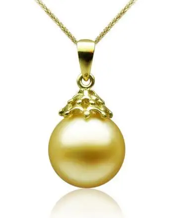

AAA 9-10mm Round Golden Genuine South Sea Pearl Pendant 18 Solid Yellow Gold