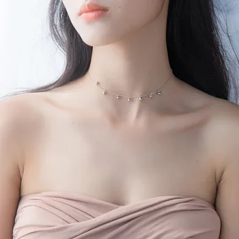 

100% Real. 925 Sterling Silver Jewelry 4MM Polished Rounds European Beads Short Choker Necklace Pendant GTLX1494