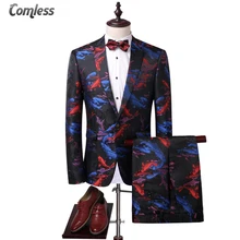 Блейзер+ брюки), мужской костюм с 3D принтом, тонкий костюм с рисунком рыбы Koi, китайский стиль, одежда для сцены, обтягивающие винтажные мужские костюмы с брюками, M-4XL