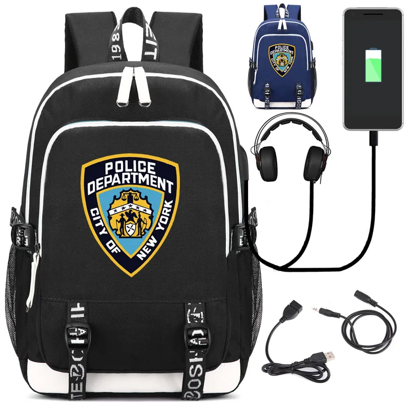 

NYPD New York City Police Department Backpack with USB Charging Port and Lock &Headphone