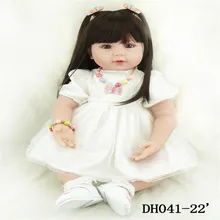 22 inch 55 cm baby reborn Silicone dolls, lifelike doll reborn babies toys Beautiful fashion white gauze dress doll