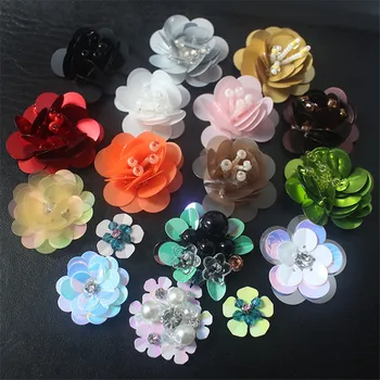 

Small Sequin Patches Beaded Cloth Flowers DIY Clothing Accessories Sweater Decorated 3D Flower Patch for Clothes Bags Sock