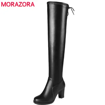 

MORAZORA Over the knee boots fashion new arrive genuine leather+PU autumn winter high heels shoes boots female big size 34-45