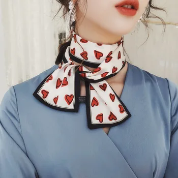 

Super cute heart silk scarves south korea vintage chiffon ribbon red blue pink purple silk scarves long multicolor summer scarf
